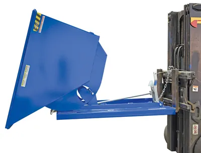 Vestil D-75-LD d style - self-dumping steel hoppers with bumper release shown from an alternate angle