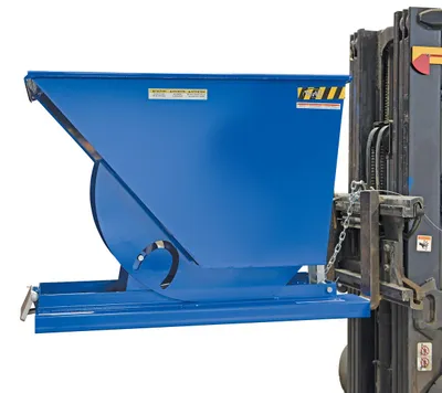 Vestil D-75-LD d style - self-dumping steel hoppers with bumper release shown from an alternate angle