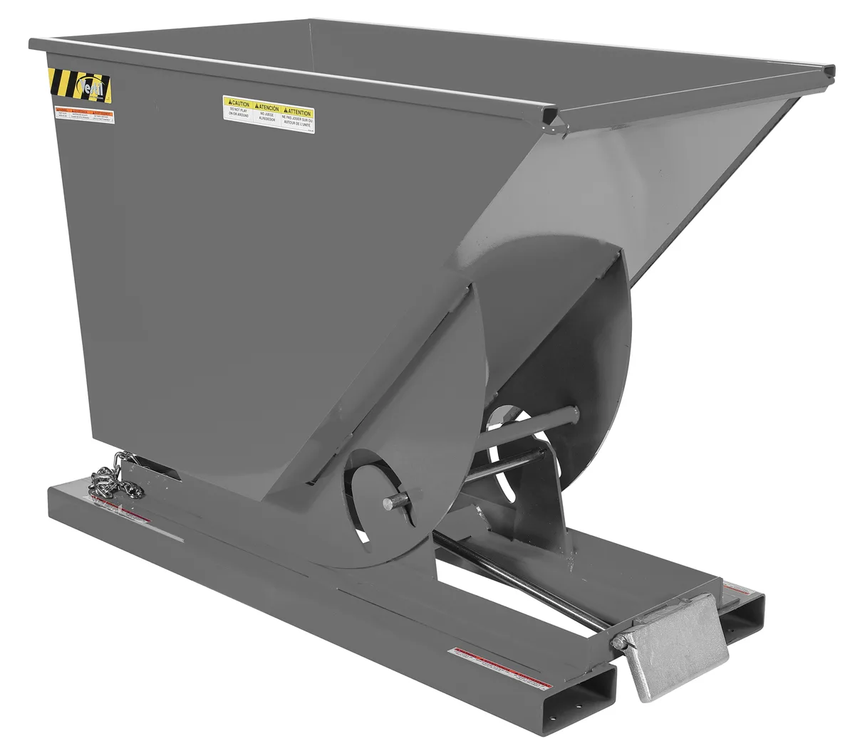 Vestil D-75-LD-GY-SG d style - self-dumping steel hoppers with bumper release