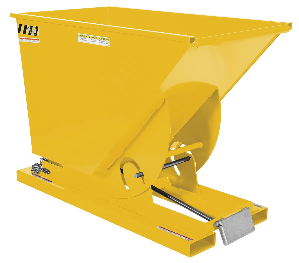 Vestil D-75-LD-YEL d style - self-dumping steel hoppers with bumper release