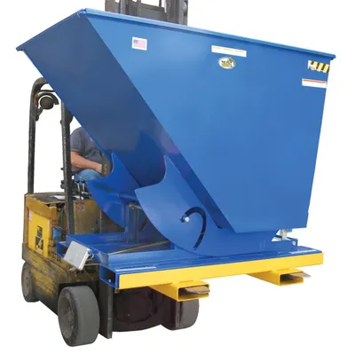 Vestil D-TILT d style - self-dumping steel hoppers with bumper release shown from an alternate angle