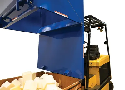 Vestil DBH-100-3 drop bottom hopper shown from an alternate angle
