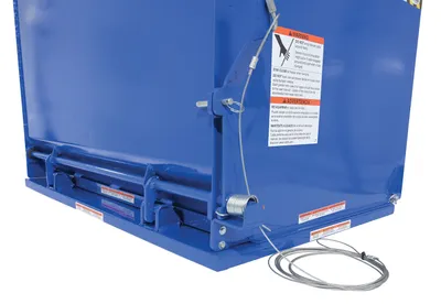 Vestil DBH-100-3 drop bottom hopper shown from an alternate angle