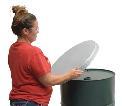 Vestil DC-235-15PKG galvanized steel drum cover shown from an alternate angle