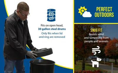 Vestil DC-P-30-CAN-BK recycling lid feature highlights