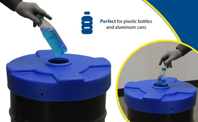 Vestil DC-P-30-CAN-BU recycling lid feature highlights