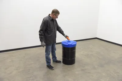 Vestil DC-P-30-CANF-BU recycling lid shown from an alternate angle