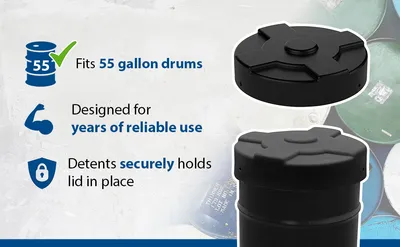 Vestil DC-P-55-BK drum cover feature highlights