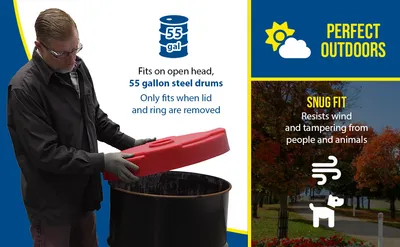Vestil DC-P-55-CAN-RD recycling lid feature highlights