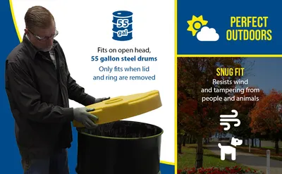 Vestil DC-P-55-CAN-YL recycling lid feature highlights