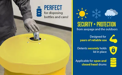 Vestil DC-P-55-CANF-UF-YL recycling lid feature highlights