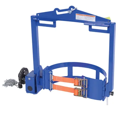 Vestil Steel Hoist Mounted Drum Carrier/Rotator 55 Gallon 2000 Lb. Capacity Blue