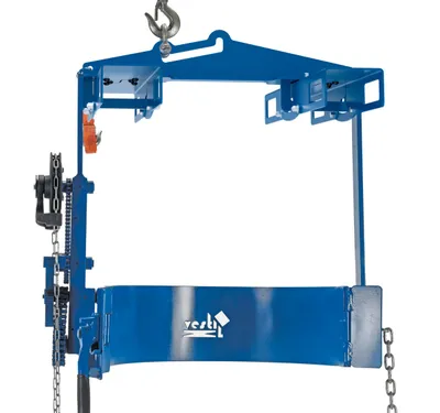 Vestil DCT-75-4WFP hoist mounted drum carrier rotator shown from an alternate angle