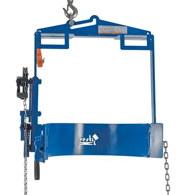 Vestil DCT-75 hoist mounted drum carrier rotator shown from an alternate angle