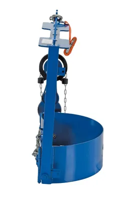 Vestil DCT-75 hoist mounted drum carrier rotator shown from an alternate angle