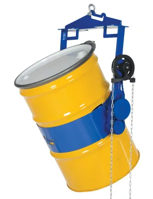 Vestil DCT-85 hoist mounted drum carrier rotator shown from an alternate angle