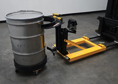 Vestil DGPS-55-SCL fork mounted drum gripper w digital scale shown from an alternate angle