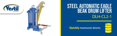 Vestil DLH-CL2-1 carriage-mounted drum lifter feature highlights