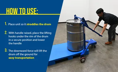 Vestil DM-550 drum lifter palletizer feature highlights