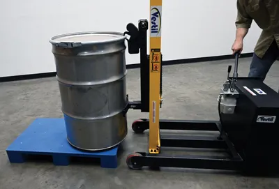 Vestil DRLT-CB-54-MDML counter balanced drum stacker shown from an alternate angle