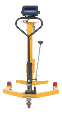 Vestil DRUM-55-SCL ergonomic drum truck with scale shown from an alternate angle