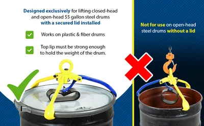 Vestil DRUM-GRAB drum grab feature highlights