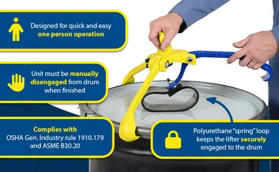 Vestil DRUM-GRAB drum grab feature highlights
