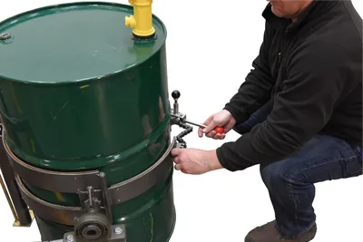 Vestil DRUM-LRT-EC economy portable drum lifter rotator transporter shown from an alternate angle