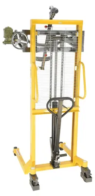 Vestil DRUM-LRT-ESJ economy portable drum lifter rotator transporter shown from an alternate angle