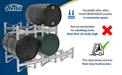Vestil DRUM-RACK-2-G stackable drum rack feature highlights