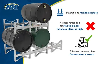 Vestil DRUM-RACK-3-G stackable drum rack feature highlights