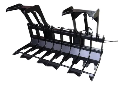 Vestil EA-SKGB-84 skid steer grab bucket shown from an alternate angle