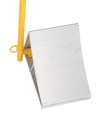 Vestil EALUM-7-H-FL ergo-handle wheel chock shown from an alternate angle