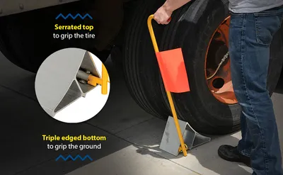 Vestil EALUM-7-H-FL ergo-handle wheel chock feature highlights