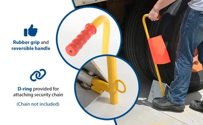 Vestil EALUM-7-H-FL ergo-handle wheel chock feature highlights