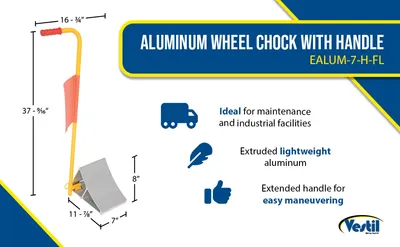Vestil EALUM-7-H-FL ergo-handle wheel chock feature highlights