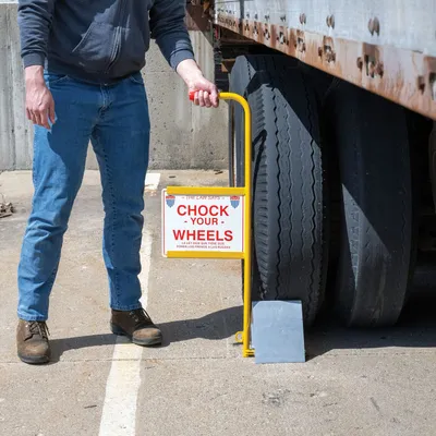 Vestil EALUM-7-HS aluminum wheel chock shown from an alternate angle