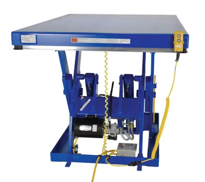 Vestil EHLT-3684-4-56 electric hydraulic scissor lift table shown from an alternate angle