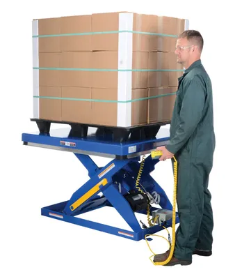 Vestil EHLT-4848-5-44 electric hydraulic scissor lift table shown from an alternate angle