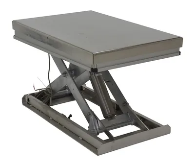 Vestil Partially Stainless Steel Work Station Electric Hydraulic Scissor Table 24 In. x 36 In. 1500 Lb. Capacity Yellow