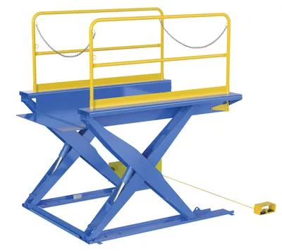 Vestil EHLTG-5284-3-54 ground lift scissor tables with handrail shown from an alternate angle