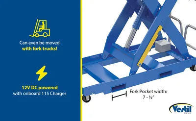 Vestil EHLTP-3664-1-60-D2 portable electric hydraulic lift table feature highlights