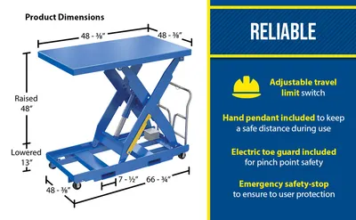 Vestil EHLTP-4848-3-48-A1 portable electric hydraulic lift table feature highlights