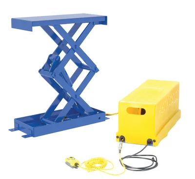 Vestil Steel Double Leg Shorty Scissor Lift Table 24 In. x 48 In. 1000 Lb. Capacity Blue