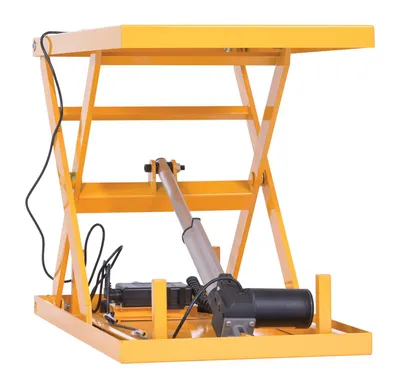 Vestil EMLT-200 steel linear actuated scissor lift table shown from an alternate angle
