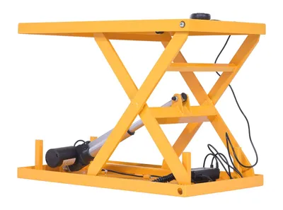 Vestil EMLT-200 steel linear actuated scissor lift table shown from an alternate angle