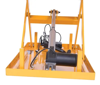 Vestil EMLT-200 steel linear actuated scissor lift table shown from an alternate angle
