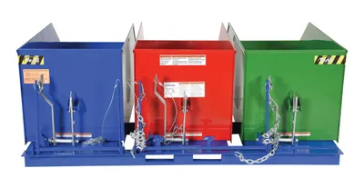 Vestil ENVIR-BIN triple-bin recycling hopper shown from an alternate angle