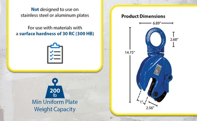 Vestil EPC-40 vertical plate clamp feature highlights