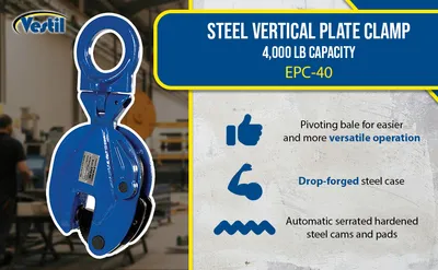 Vestil EPC-40 vertical plate clamp feature highlights